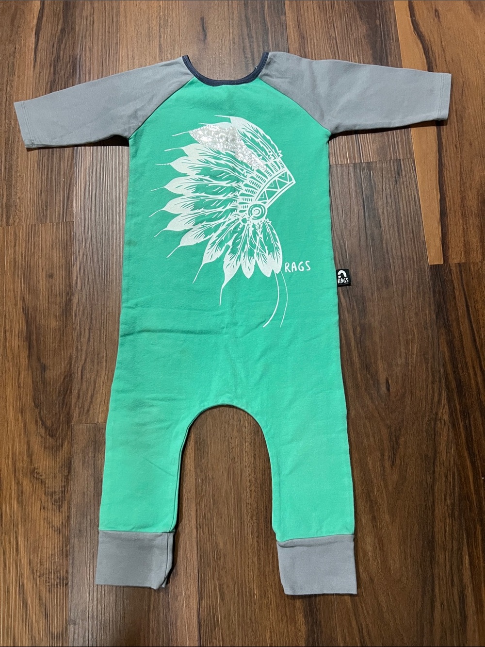 Rags Green & Gray Kids One-Piece Romper